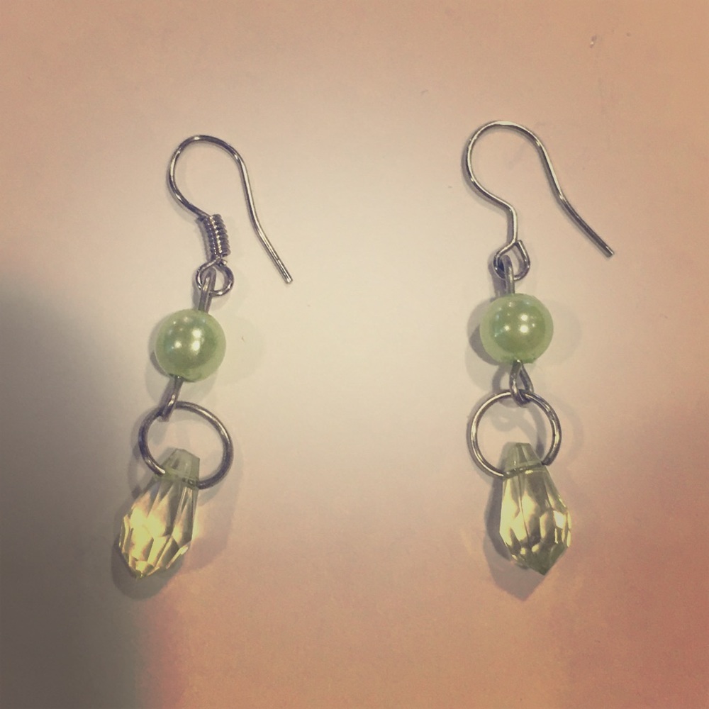 Lime Green & Crystal lookalike Dangling Earrings